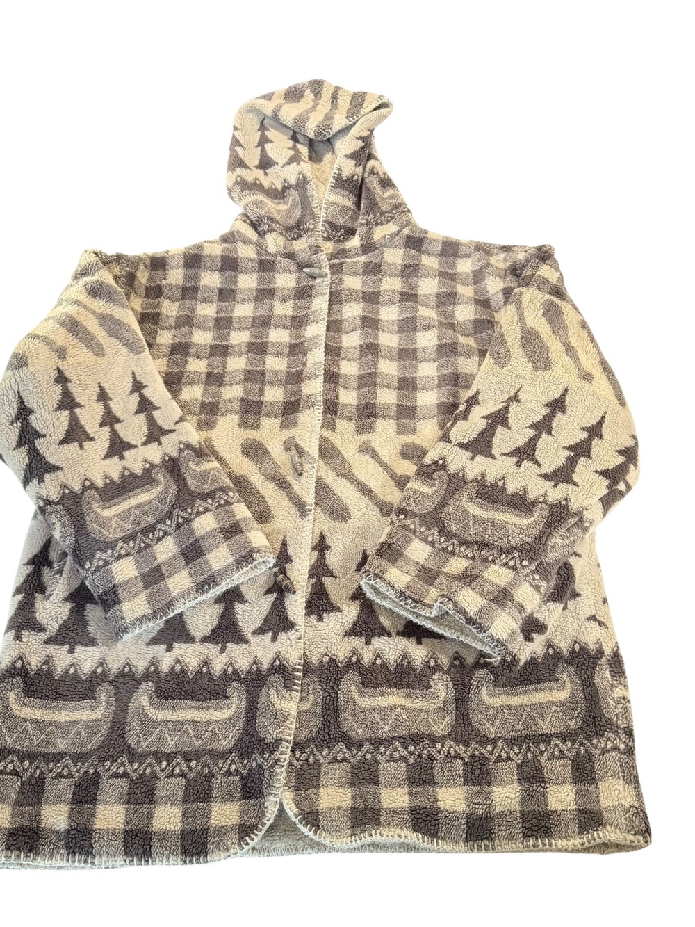 Vintage Denali Reversible Sherpa Fleece Hooded Coat Size Large Southwestern Cabi